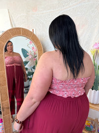 Bralette in Pink Paisley - plus size boho shirred bandeau bralette - Mama Mane