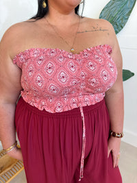 Bralette in Pink Paisley - plus size boho shirred bandeau bralette - Mama Mane