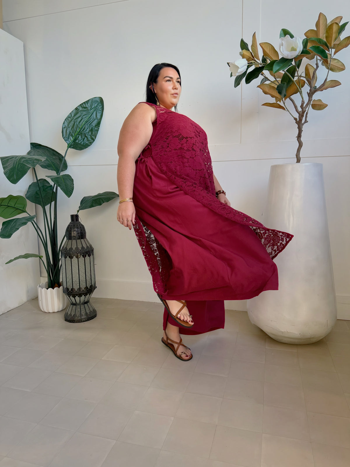 Lace Apron Tunic in Sangria - plus size boho lace layering tunic - Mama Mane