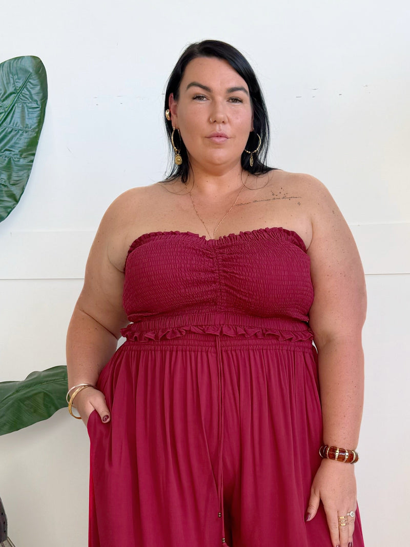 Bralette in Sangria - plus size boho shirred bandeau bralette - Mama Mane