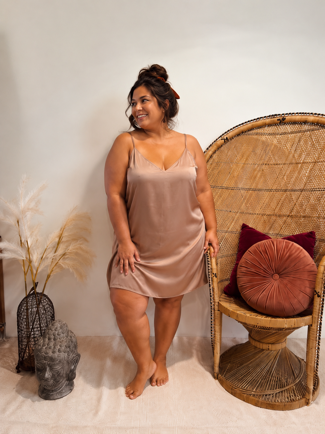 Plus size SATIN SLIP Mini ~ Nude