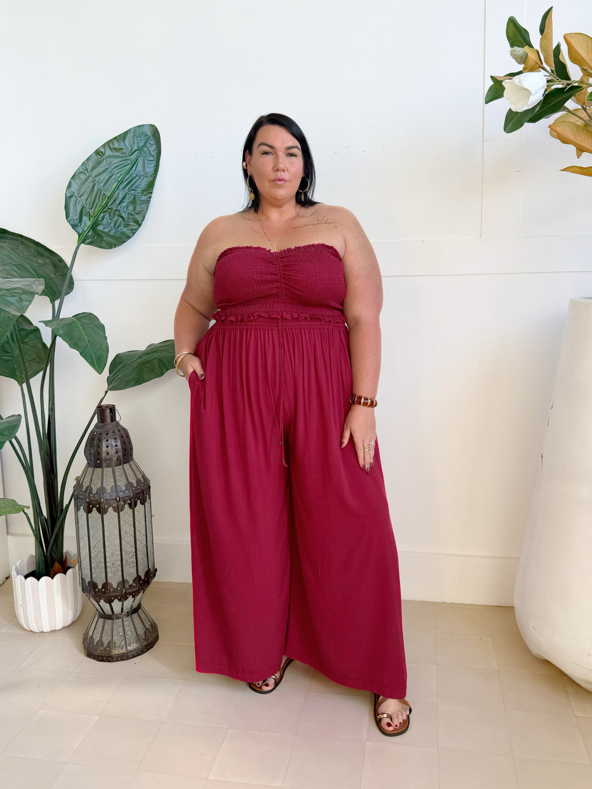 Palazzo Pants Tall in Sangria - plus size boho wide leg pants for tall women - Mama Mane